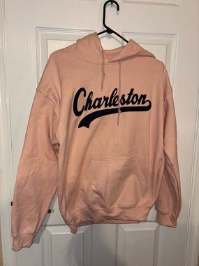 Gildan Peach Crewneck Hoodie with Charleston Script
